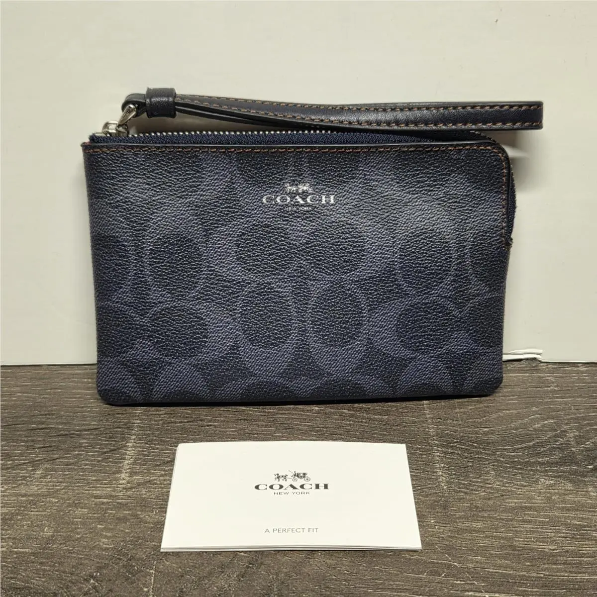 Coach Zip Around Wristlet Wallet Denim Leather Signature C