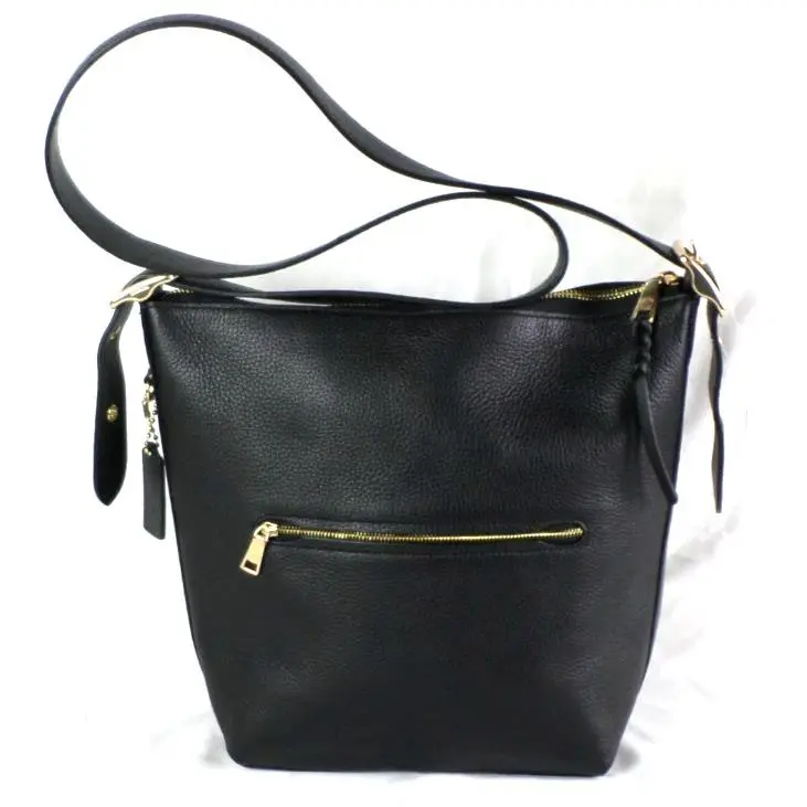 Coach C2818 Val Black Pebble Leather Duffle Shoulder Crossbody Bag Purse
