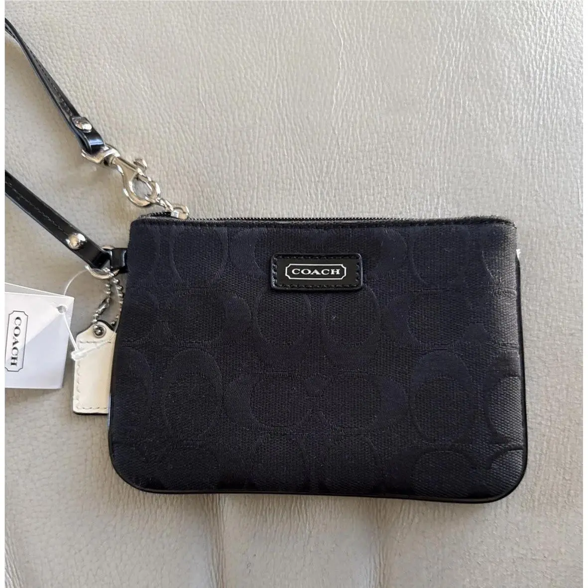 Black Coach Signature Zip Wristlet F49471