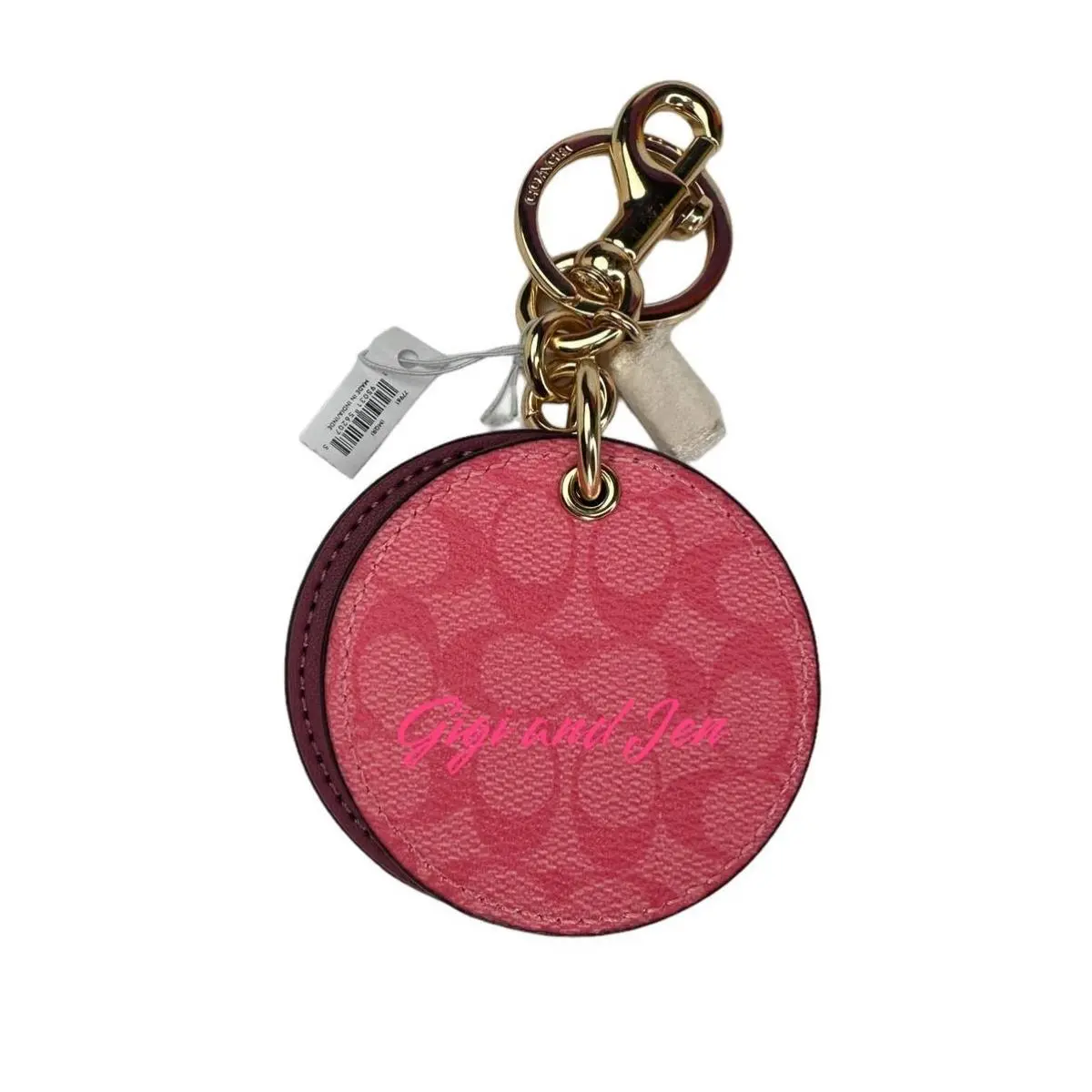 Coach Mirror Bag Charm In Signature Canvas Pink Lemonade