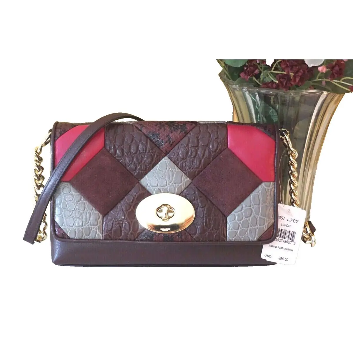 Coach Crosstown Crossbody Exotic Canyon Quilt Leather 38367 Oxblood