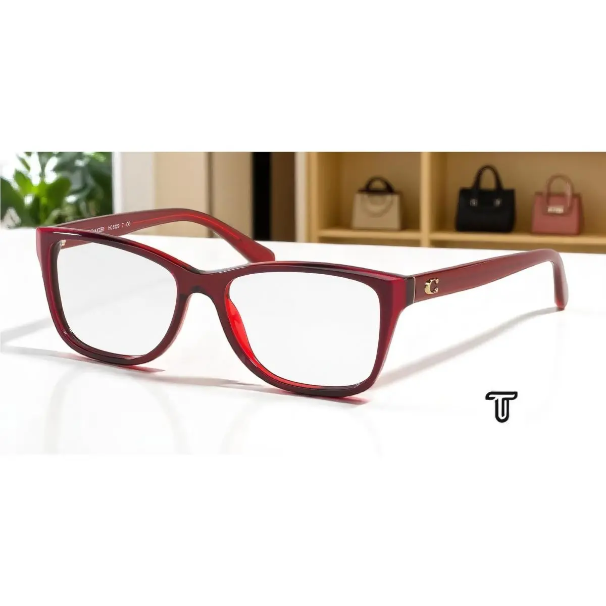 Coach HC6129 5532 Rectangle Burgundy Laminate Demo Lens 52 mm Women`s Eyeglasses