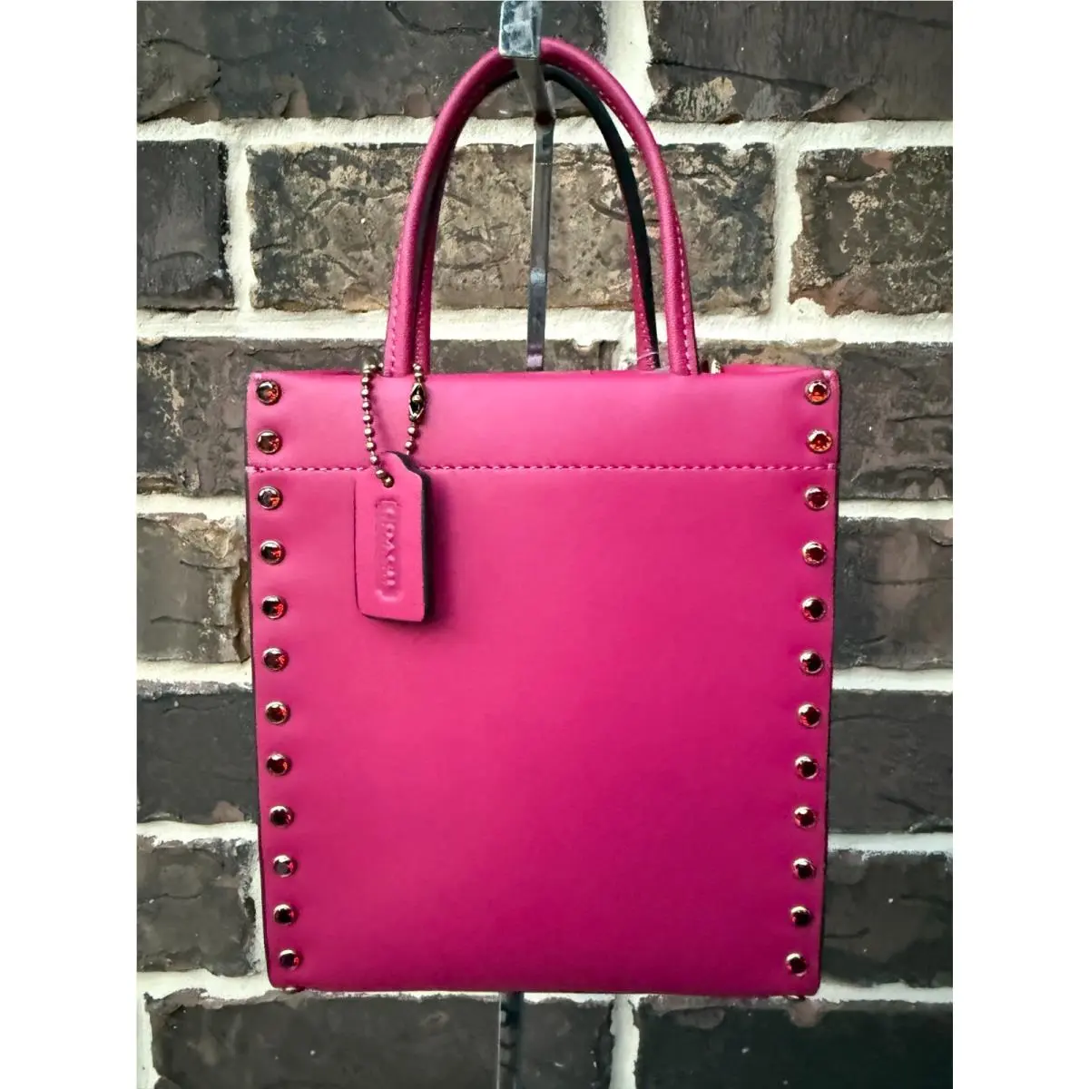 NWT$350 Coach Cashin Glovetan Leather Crystal Rivets Mini Tote C/b Hyacinth Pink
