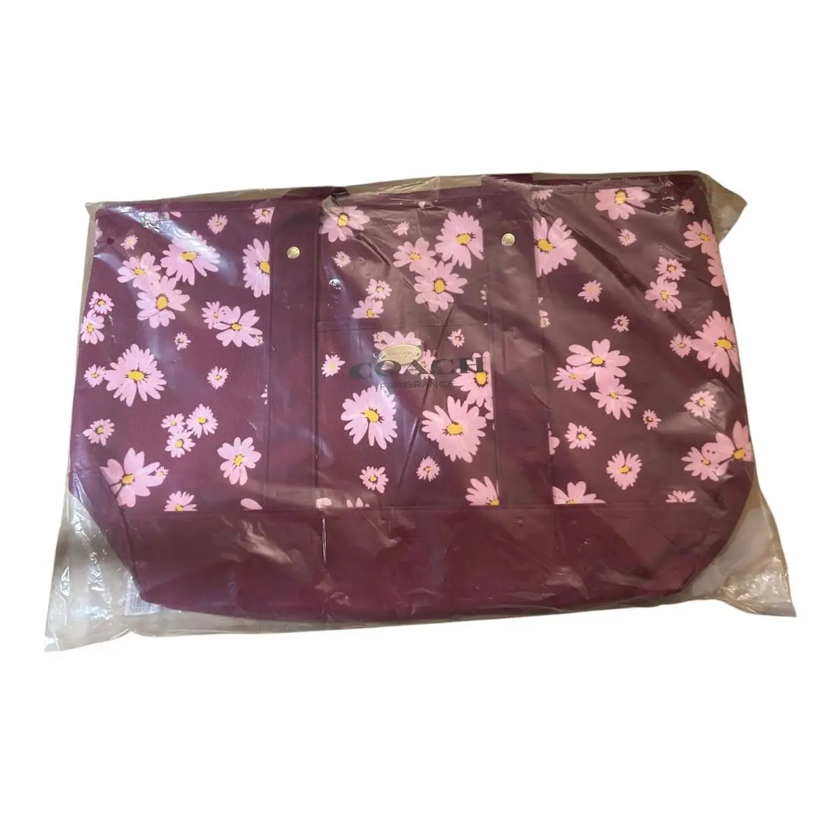 Coach Fragrance Burgundy Pink Daisy Floral Tote Bag and Pouch Set