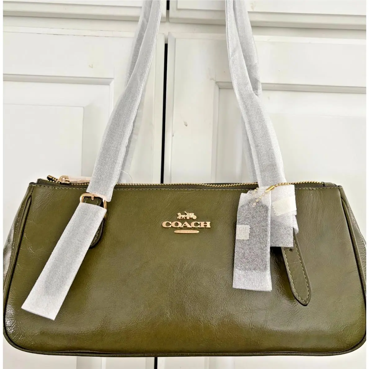 Coach Asher Shoulder Bag Olive Glazed Leather CBJ05 Rare Color