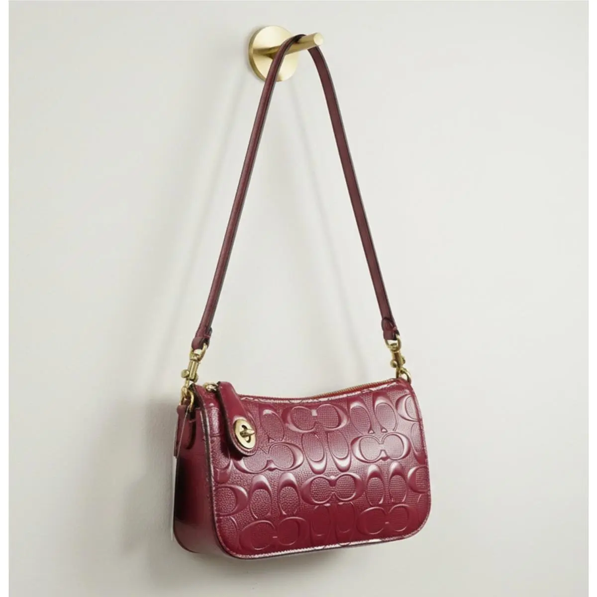 Coach Penn Shoulder Bag CCC46 Small Red Glossy Signature Leather Y2K