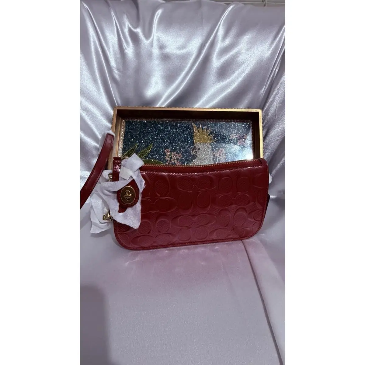 Coach Penn Small Shoulder Hobo Bag Handbag Signature Leather Gold Red CCC46