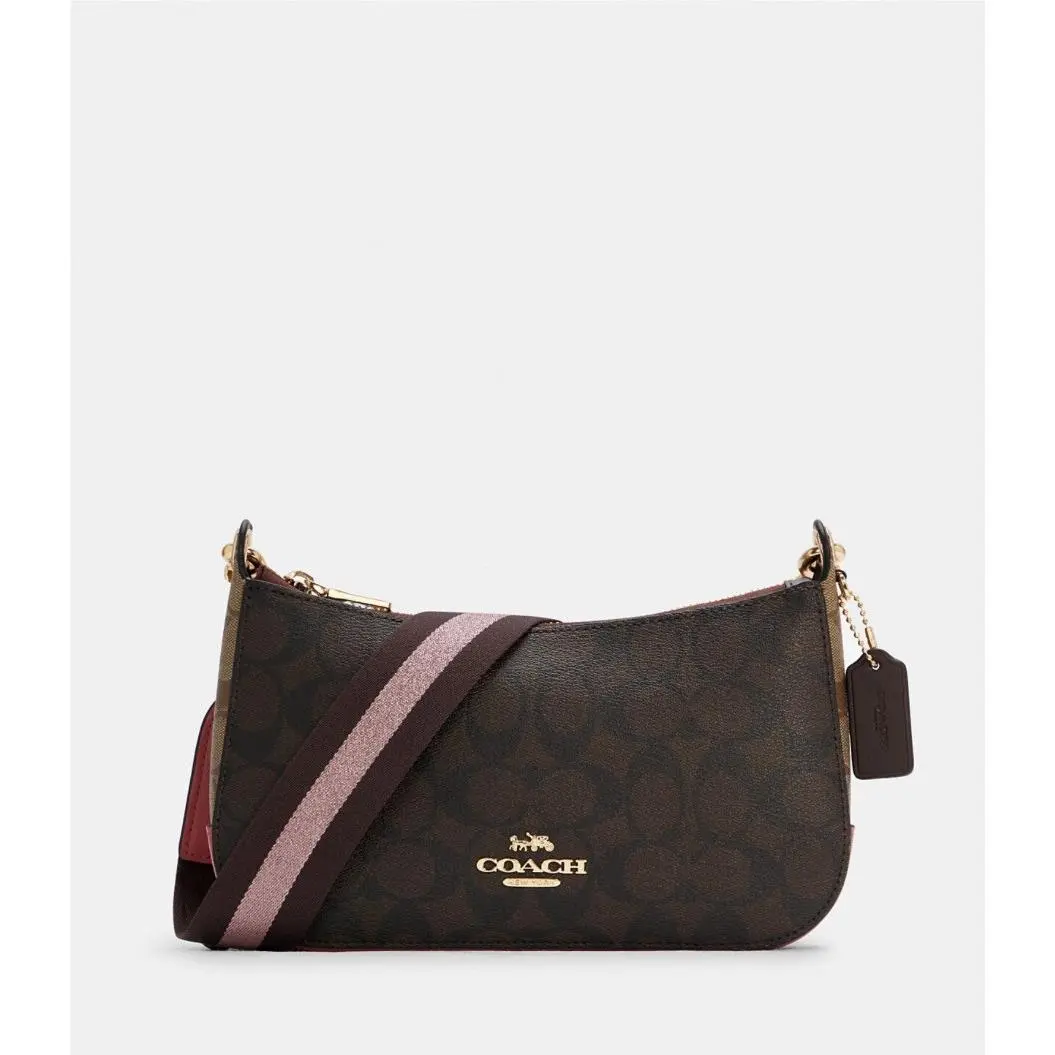 Coach Jes Baguett Shoulder Crossbody Bag In Blocked Sig. Canvas Strawberry