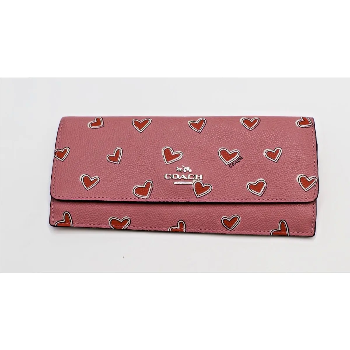 Coach Pink with Red Hearts Long Wallet