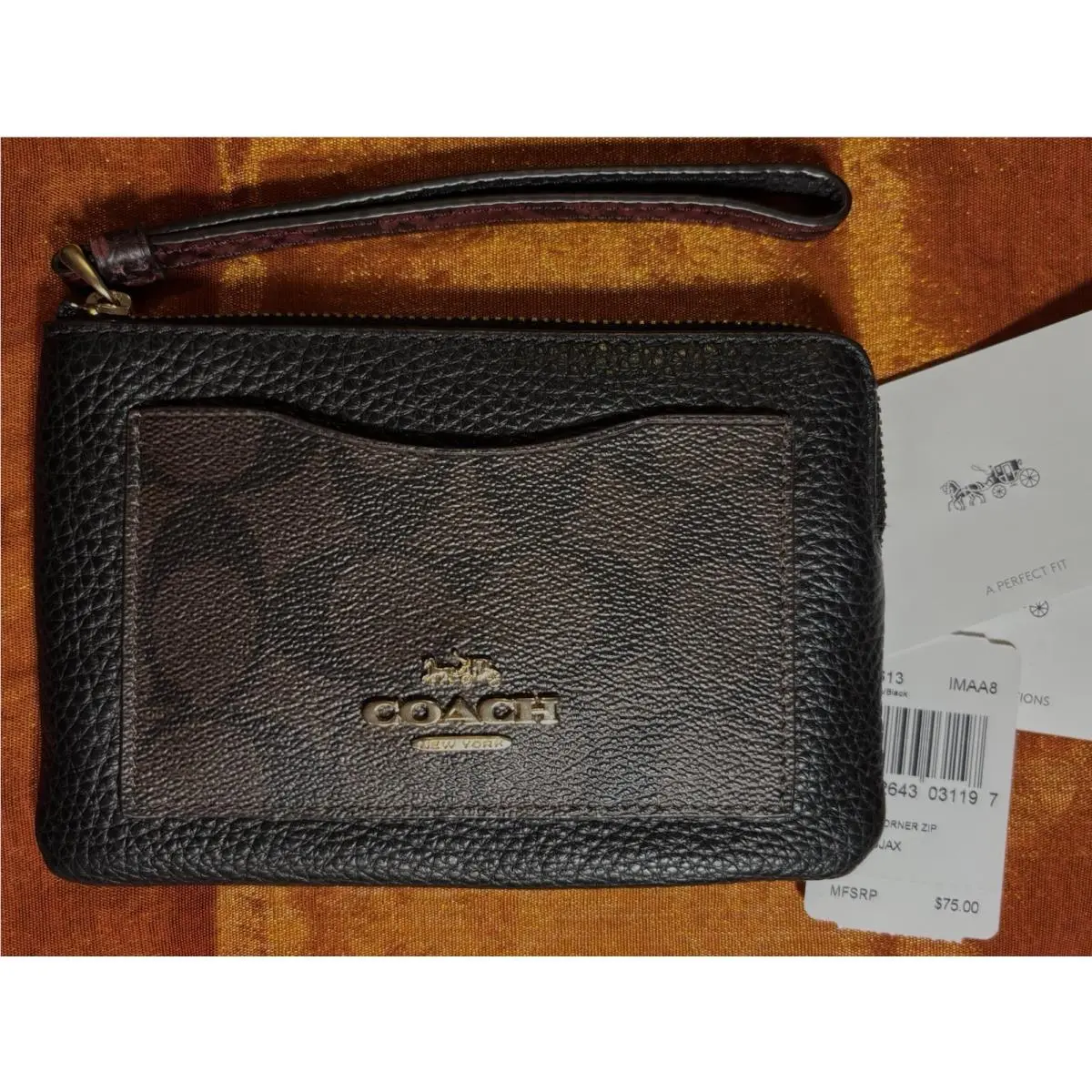 Coach Corner Zip Wristlet Brown Pebble Leather Vintage