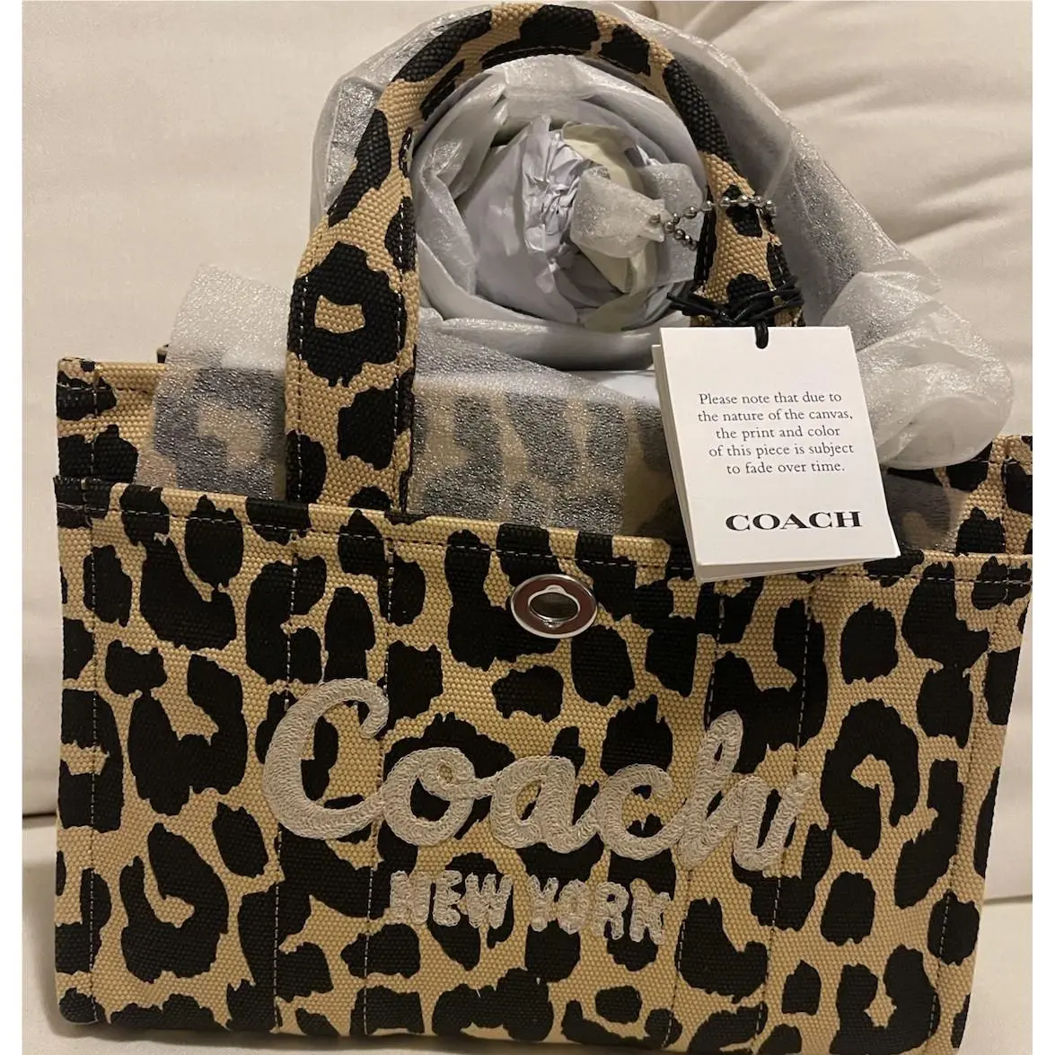 Coach Leopard Print Canvas Cargo Tote/crossbody Bag 26