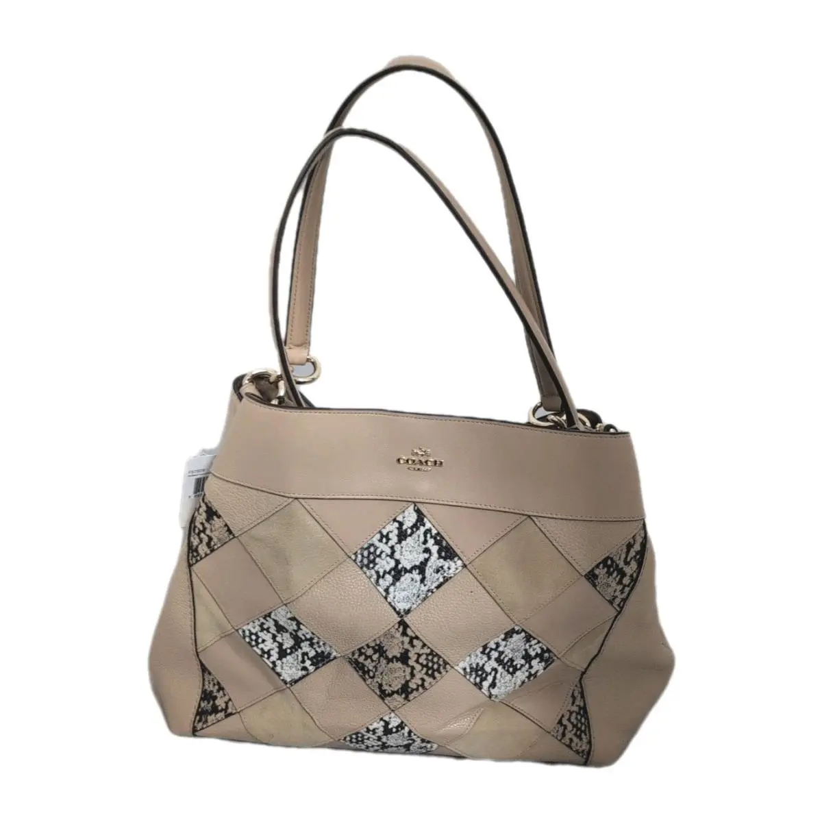 Coach Leather Snakeskin Patchwork Lexy Shoulder Bag Beechwood Beige