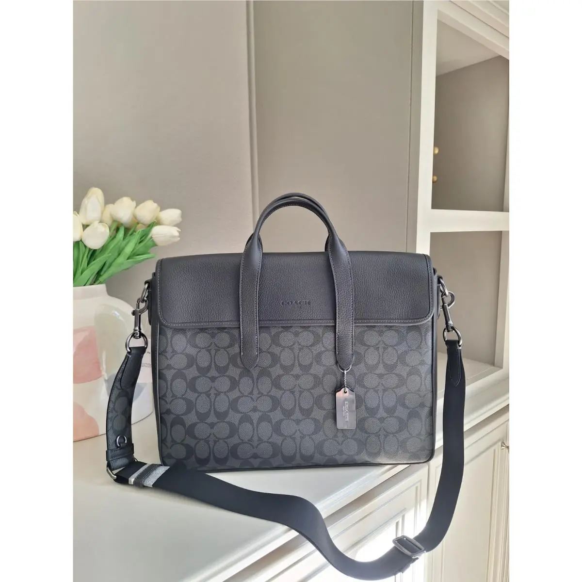 Coach Sullivan Portfolio Brief In Signature Canvas Charcoal Black C9873