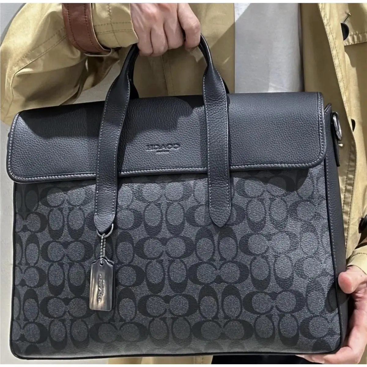 Coach Sullivan Portfolio Brief In Signature Canvas Charcoal Black C9873