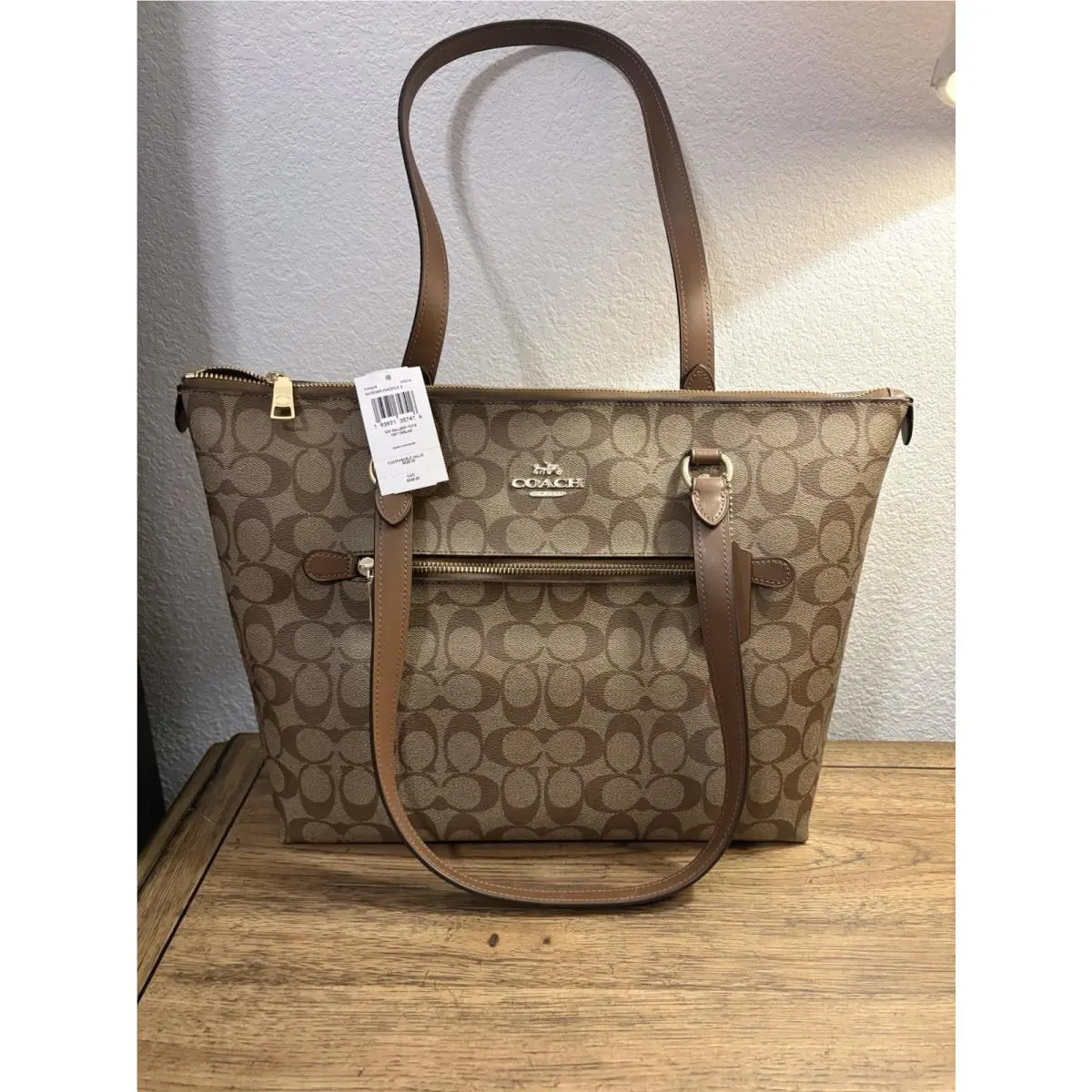 Signature Gallery Tote In Signature Canvas Khaki Saddle 2 by Coach