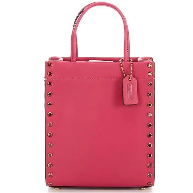 Coach Glovetanned Leather Crystal Rivets Mini Cashin Tote Hyacinth Pink