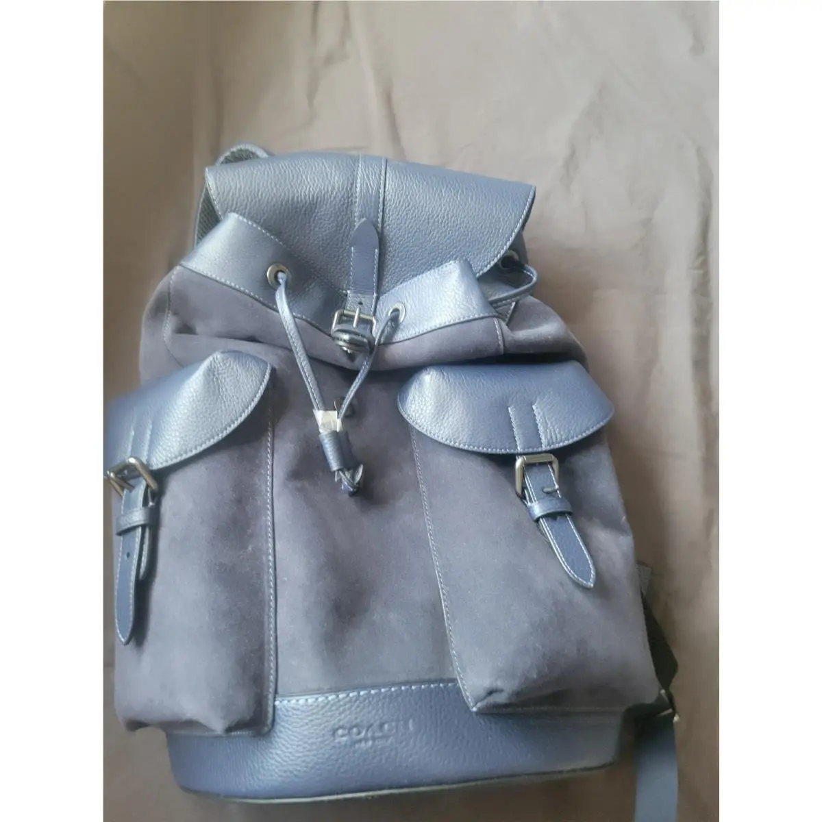 Coach Navy Blue Leather Suede Backpack