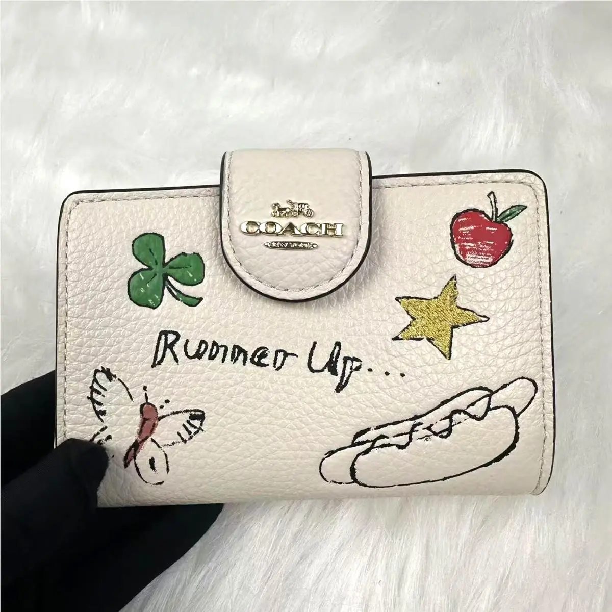 Coach Medium Corner Zip Wallet with Sketch Print In Gold/chalk Multi CAO94