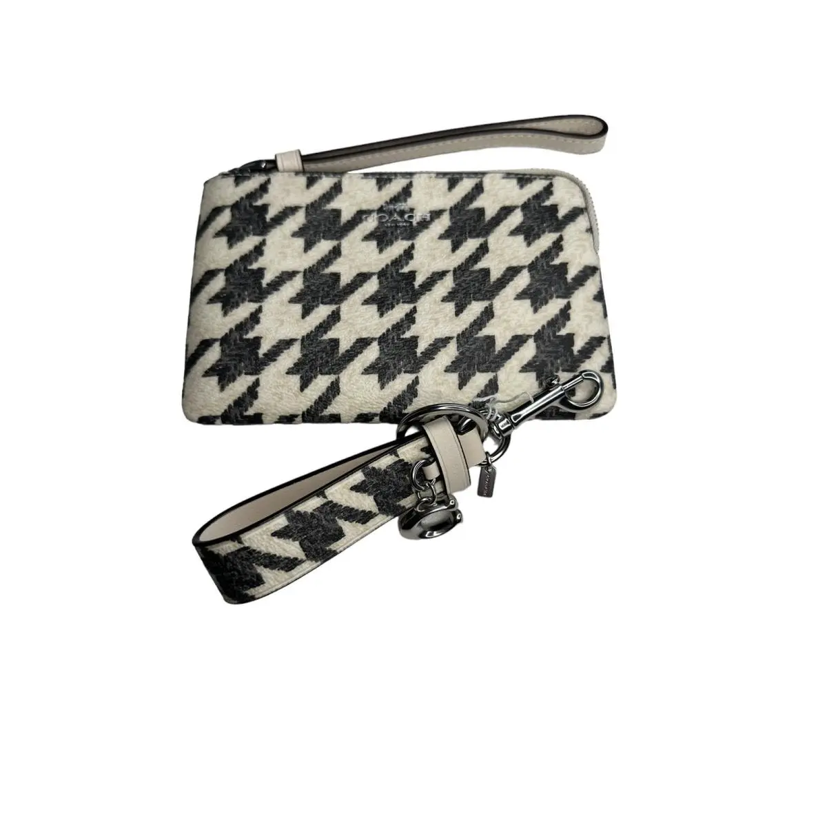 Houndstooth Print Silver/cream/black Loop Bag Charm and Wristlet Bag by Coach