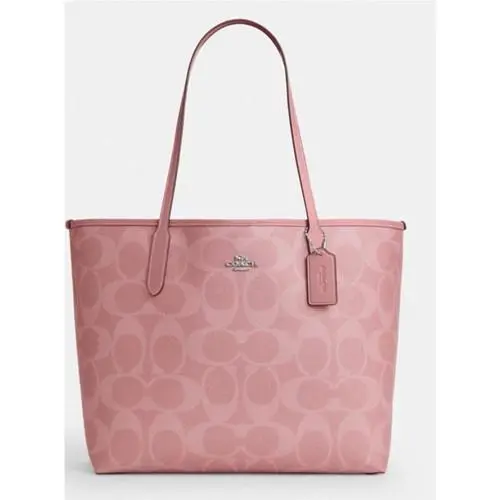 Coach Maxim Signature City Tote Canvas Leather In Dusty Pink