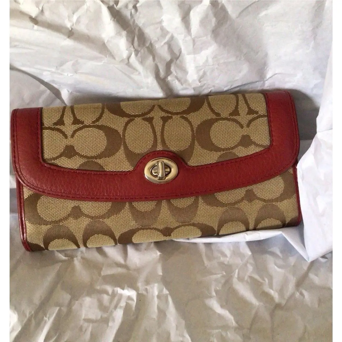 Coach Logo Wallet Khaki/black Cherry F49165 Retail 199.99