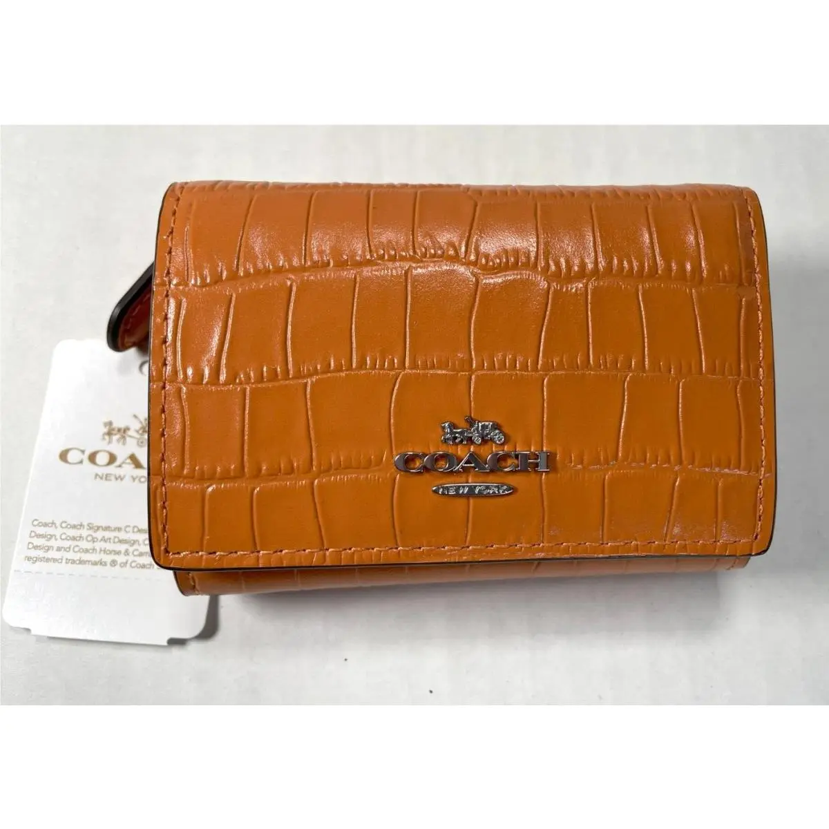Coach CU914 Leather Wallet Micro/croc/washed Orange/$218/NWT
