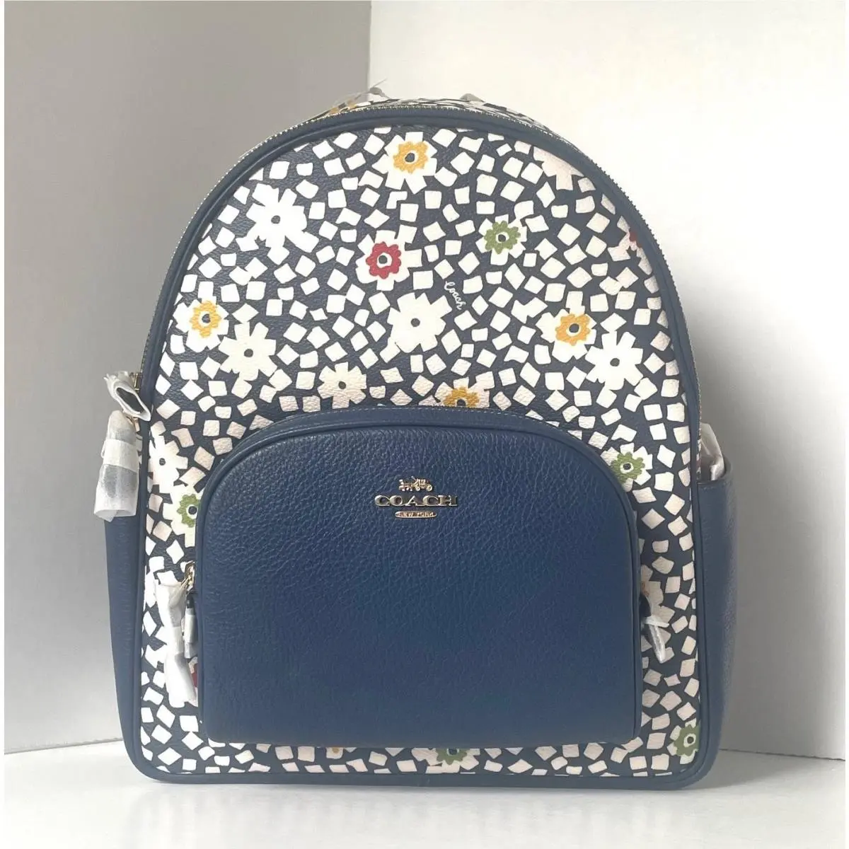 Coach CBM23 Floral Leather Backpack Blue Large School Office Travel Bag Orgpkg