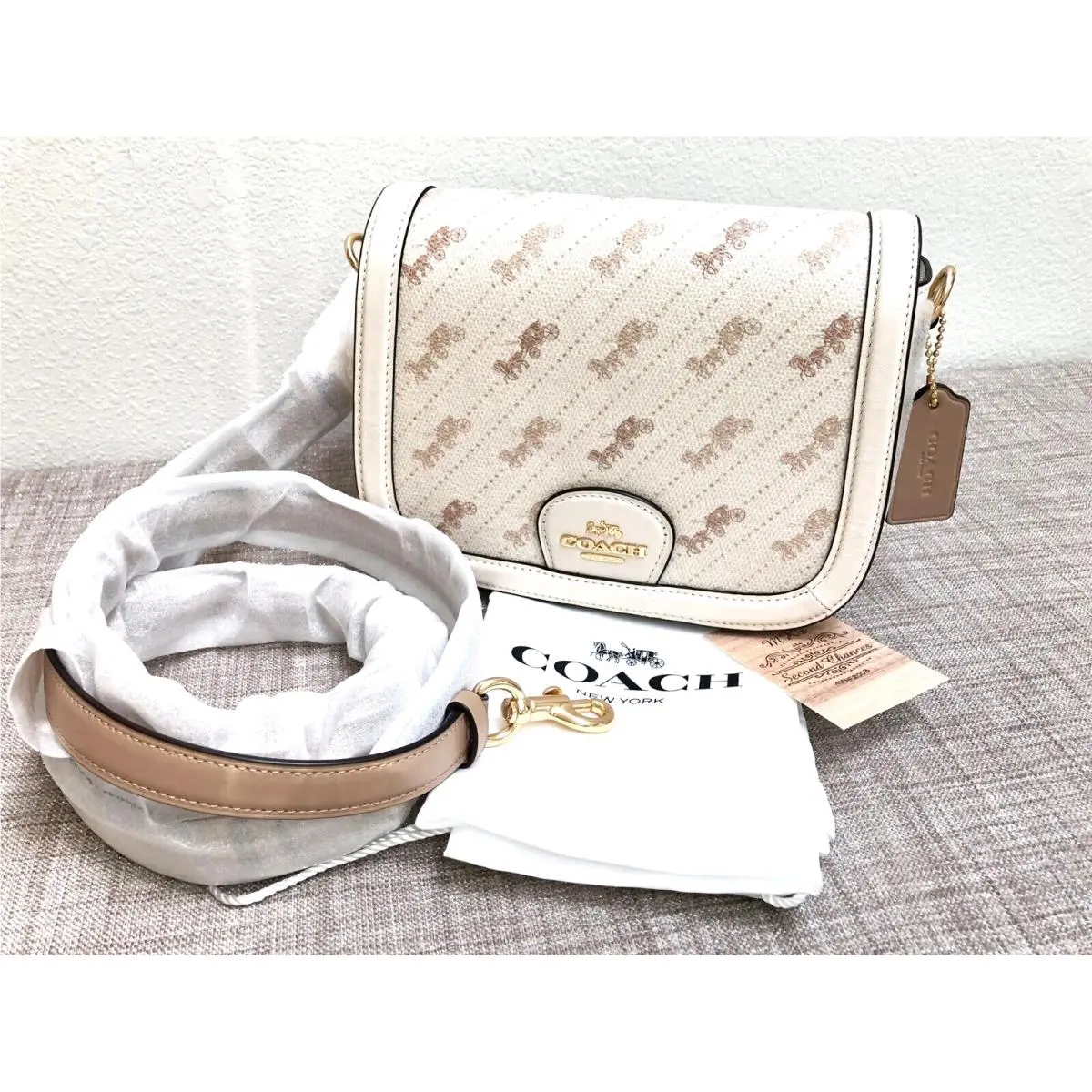 Saddle Bag Horse Carriage Diagonal Print C4059 Cream Crossbody by Coach