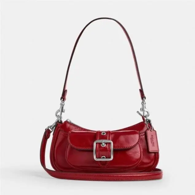 Coach Ashton Mini Shoulder Bag in Red Glazed Leather Crossbody
