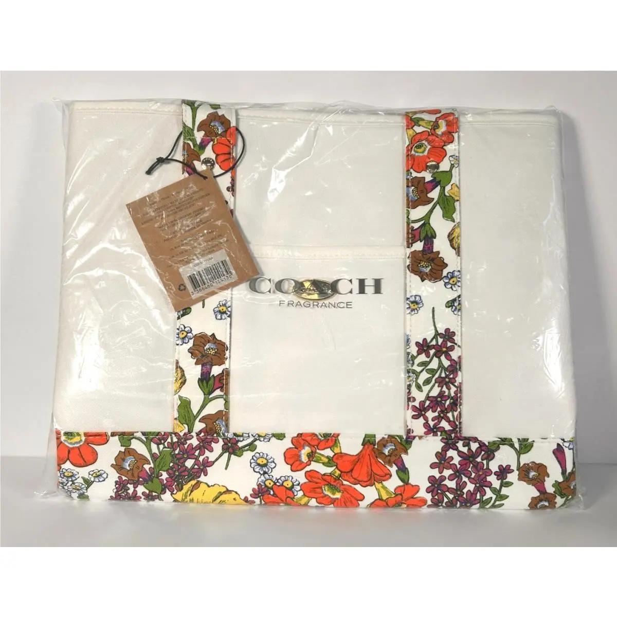 Coach Beige Fragrance Tote Bag Floral Trim Travel Shopper Handbag Purse