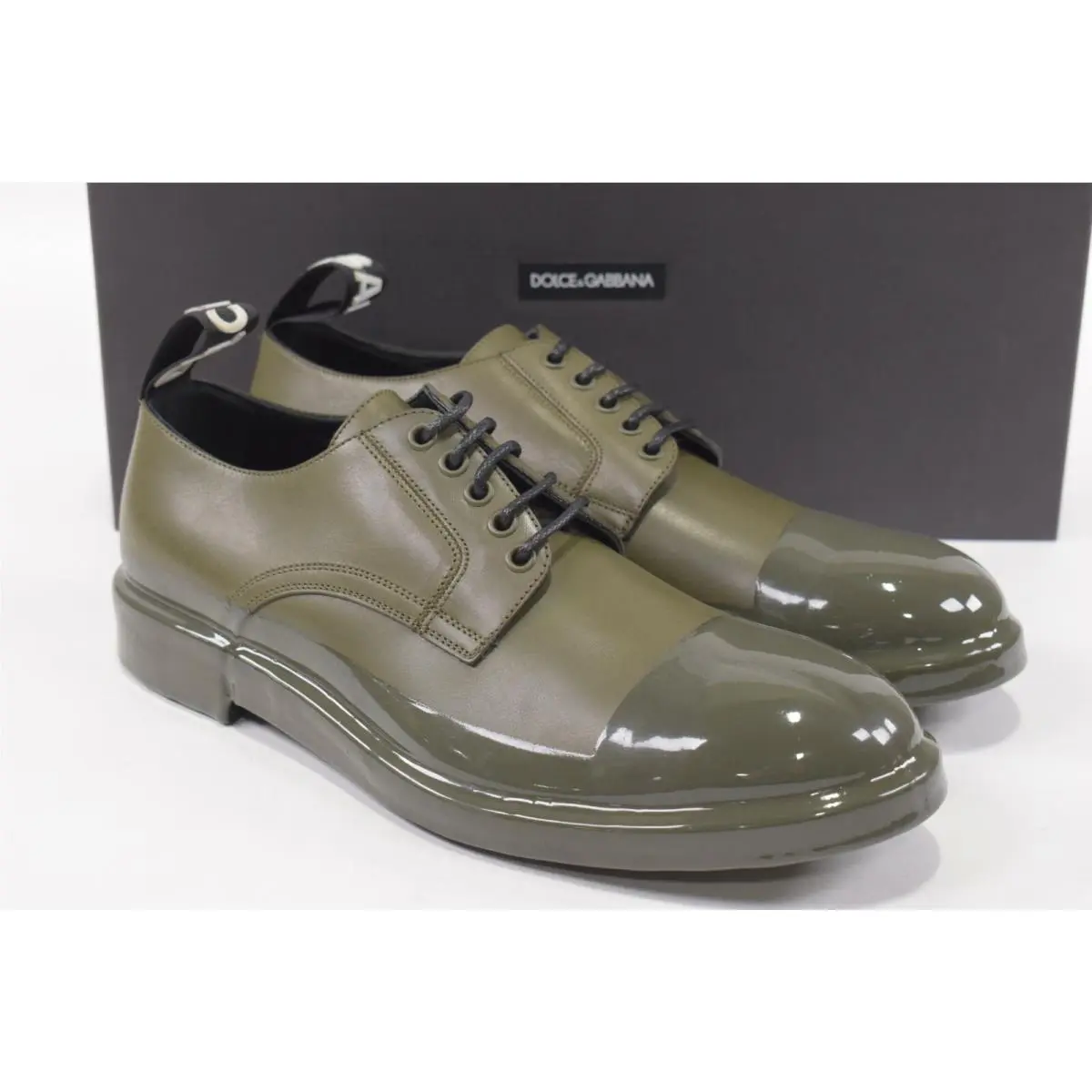 Dolce Gabbana Derby Dress Shoes Size 41 8 US In Tonal Military Green W/ Logo