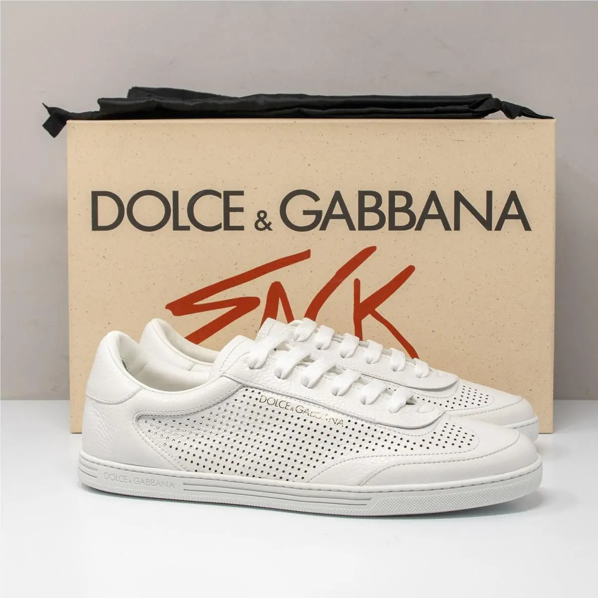 Dolce Gabbana White Perforated Leather Saint Tropez Sneakers Size 42 9 US