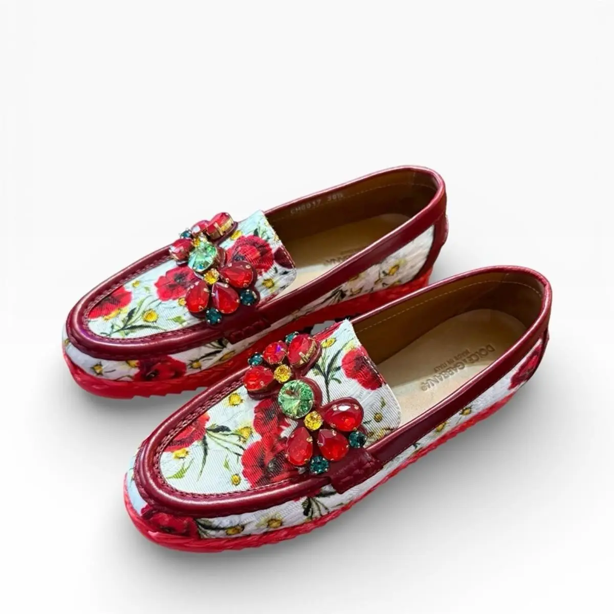 Dolce Gabban Palermo Floral Brocade and Leather Loafers Crystal EU 36.5 US 6.5