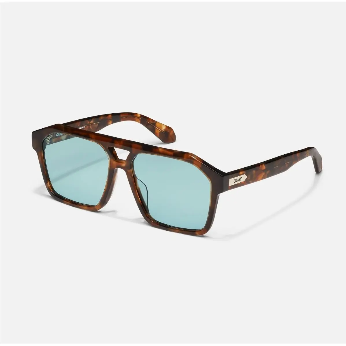 Quay Soundcheck Amber Tort Frame / Aqua Lens Square Aviators Sku 80877 Case