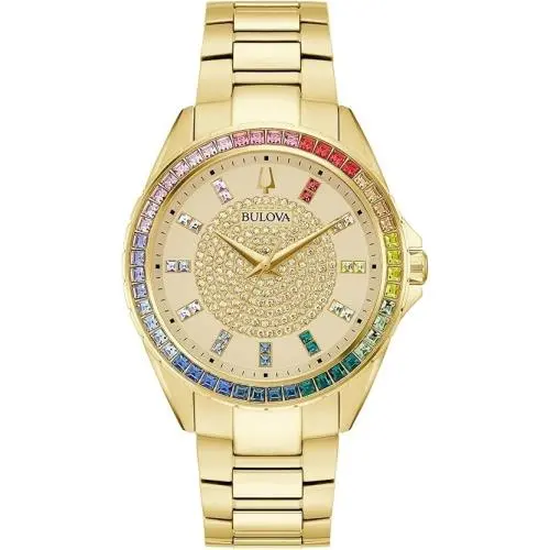 Bulova Men`s Crystal Phantom Gold Tone Stainless Steel 3-Hand Watch Rainbow