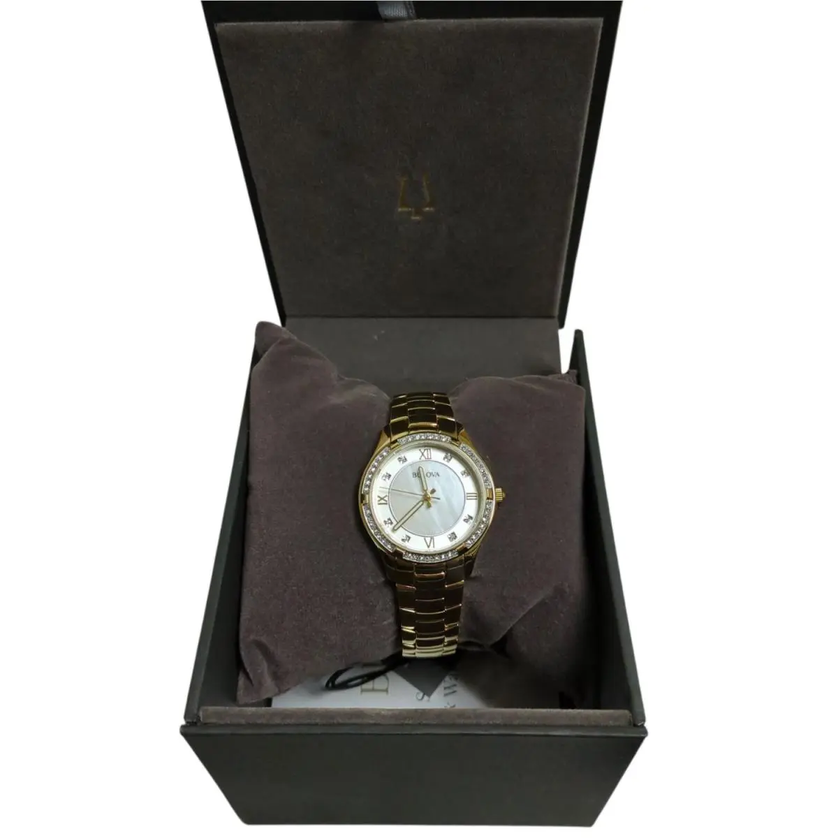 Bulova Woman`s Gold Tone Stainless Steel Mother-of-pearl Dial Watch 98L256