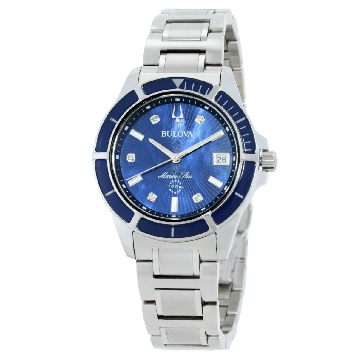 Bulova Marine Star Quartz Blue Dial Ladies Watch 96P237