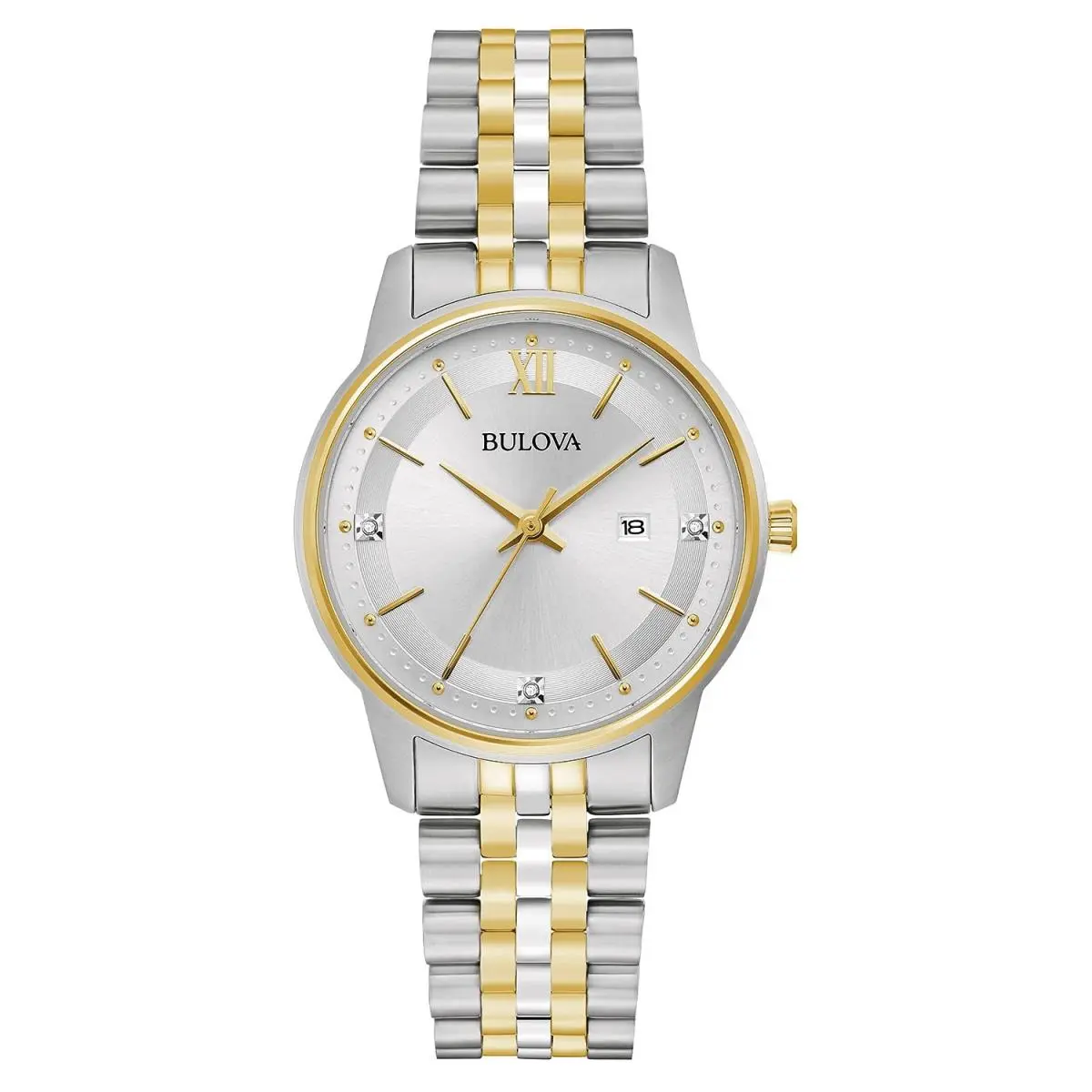 Bulova Ladies` Classic Diamond Two-tone Gold Stainless Steel Silver Dial