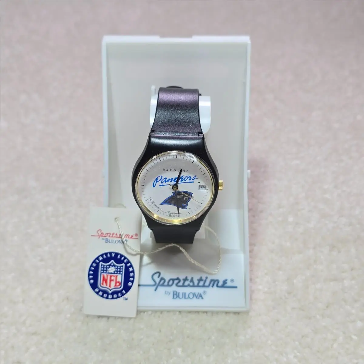 Vintage Carolina Panthers Bulova Advil Watch Sportstime Nfl Tags 1990s