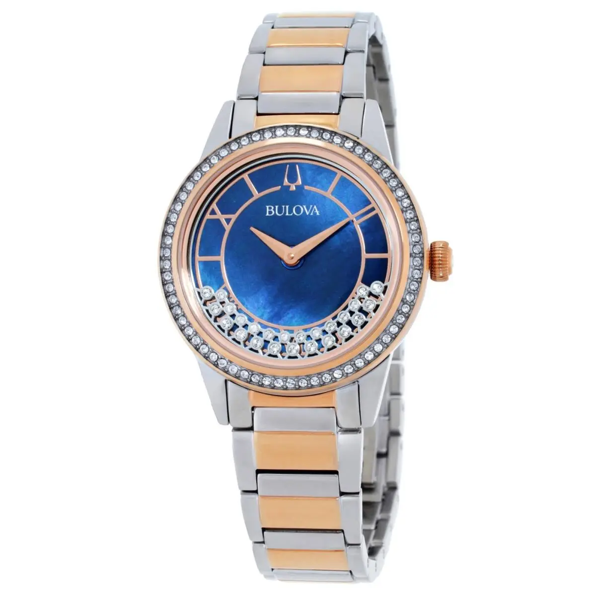 Bulova Crystal Turnstyle Quartz Blue Mop Dial Ladies Watch 98L261