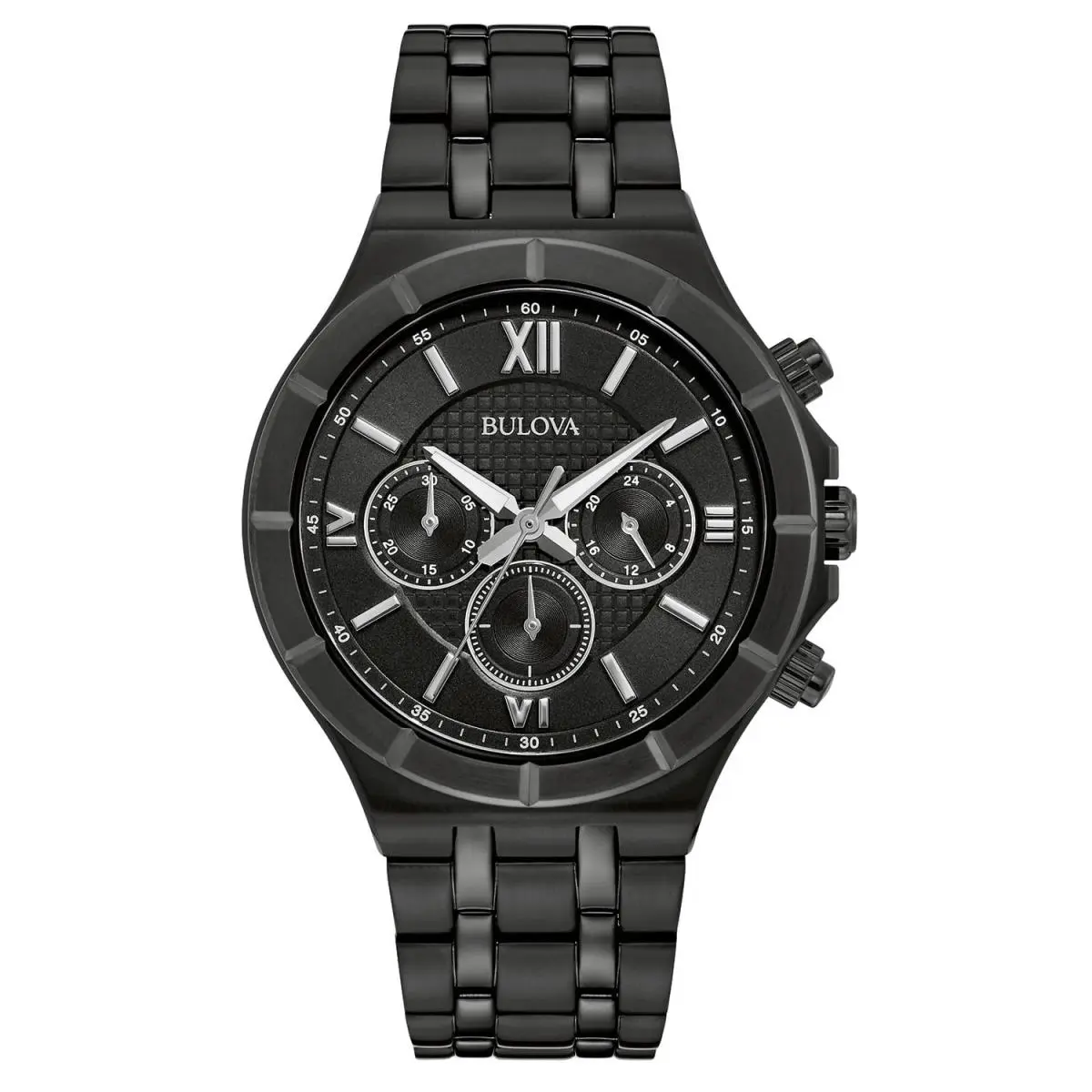 98A242 Men`s Black Ion-plated Chronograph Watch Black Dial Stainless by Bulova