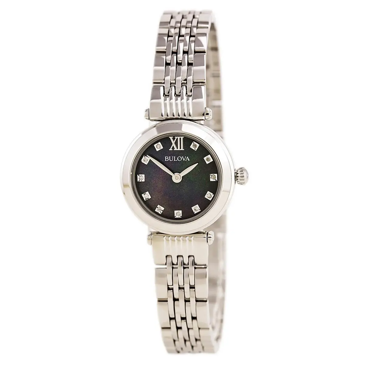 Bulova Women`s Diamond Stainless-steel Watch Black Mother-of-pearl Dial 24mm