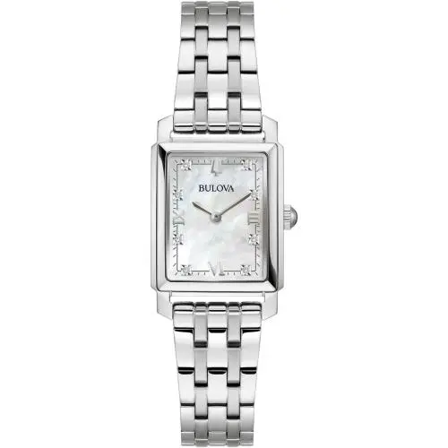 Bulova Sutton Ladies Diamonds Mop Dial Silver Stainless Steel Watch 21mm 96P244
