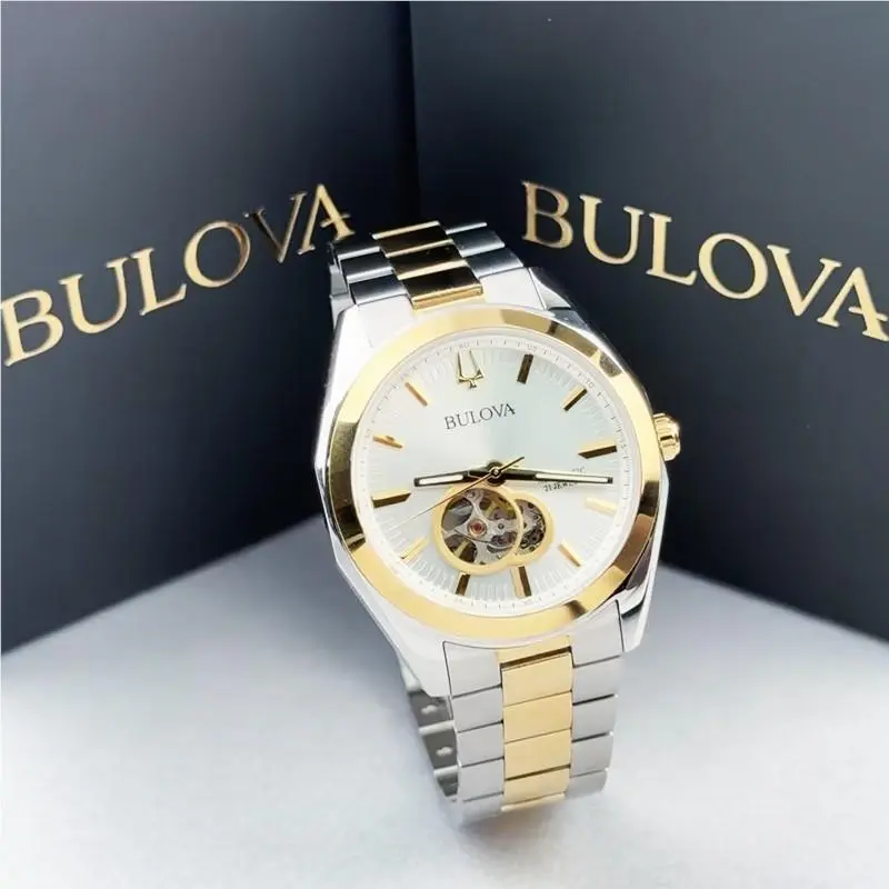 Bulova Surveyor 98A284 Gold Silver Tone Dial Men`s Automatic Watch 42mm