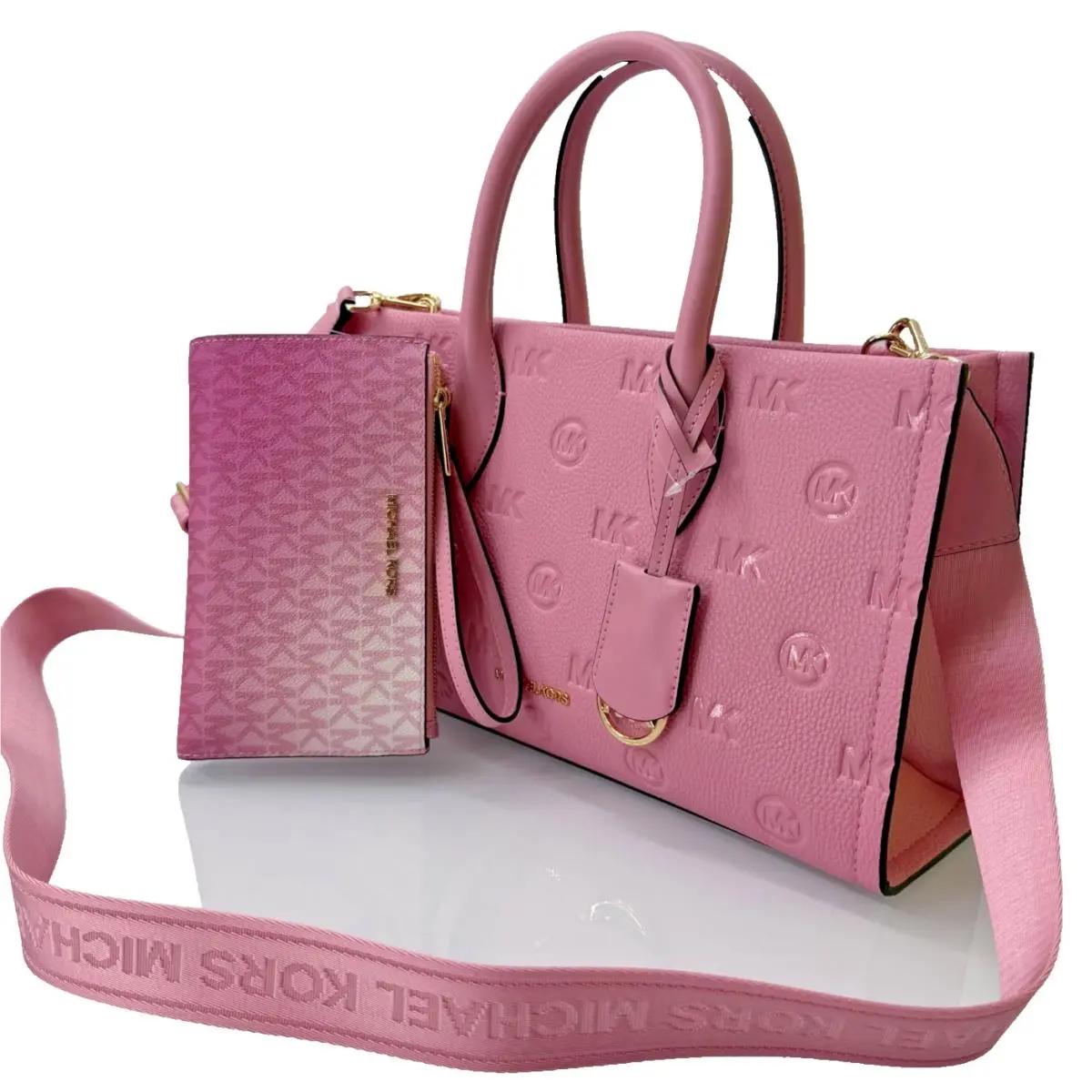 Michael Kors Mirella Medium Top Zip Satchel Bag + Wallet Set Carnation