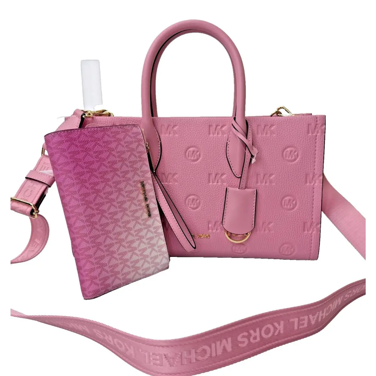 Michael Kors Mirella Medium Top Zip Satchel Powder Pink Carnation + Wallet