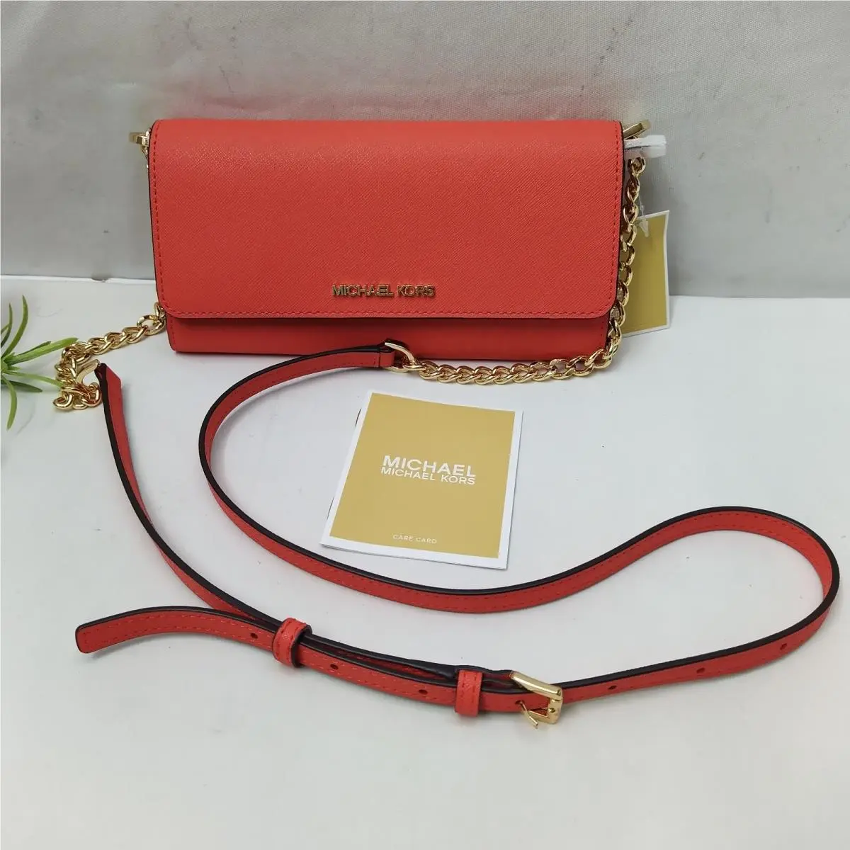 Michael Kors Jet Set Large Wallet On Chain - Red Leather Crossbody Bag