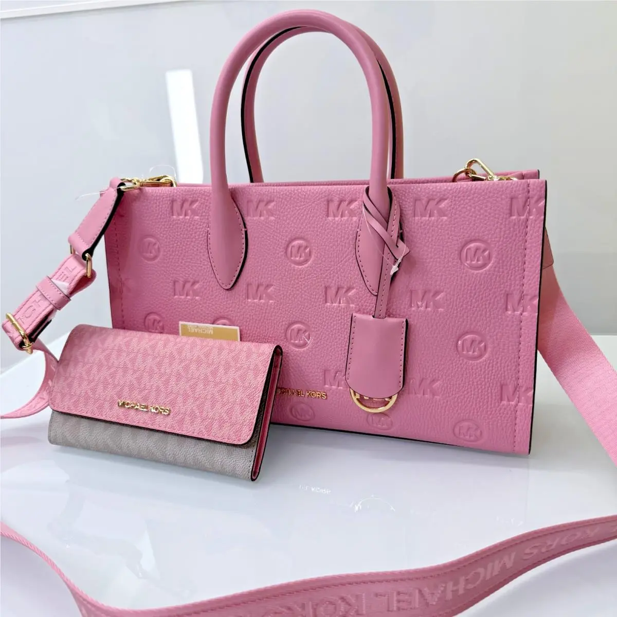 Michael Kors Mirella Medium Top Zip Satchel Powder Carnation + Wallet