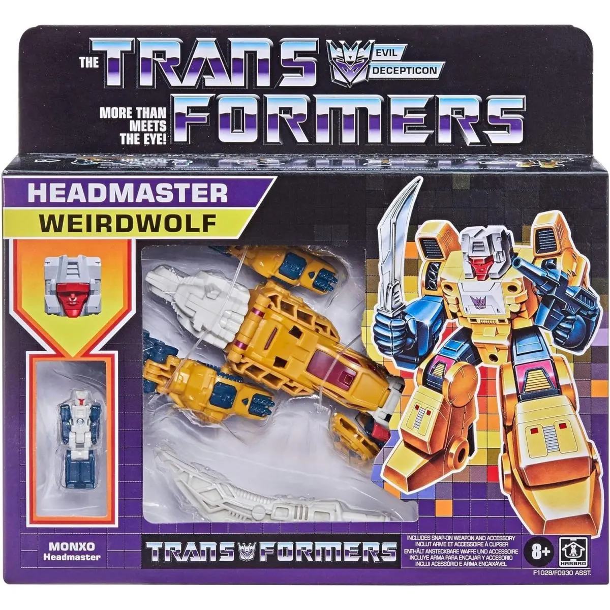 Transformers 2021 in Retro Packaging Decepticon Headmaster Weirdwolf with Monxo