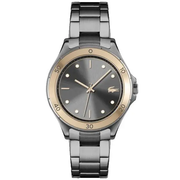 Lacoste Swing 2001224 Black Dial Stainless Steel Bracelet 38MM Womens Watch - Dial: Black, Band: Black, Bezel: Gold